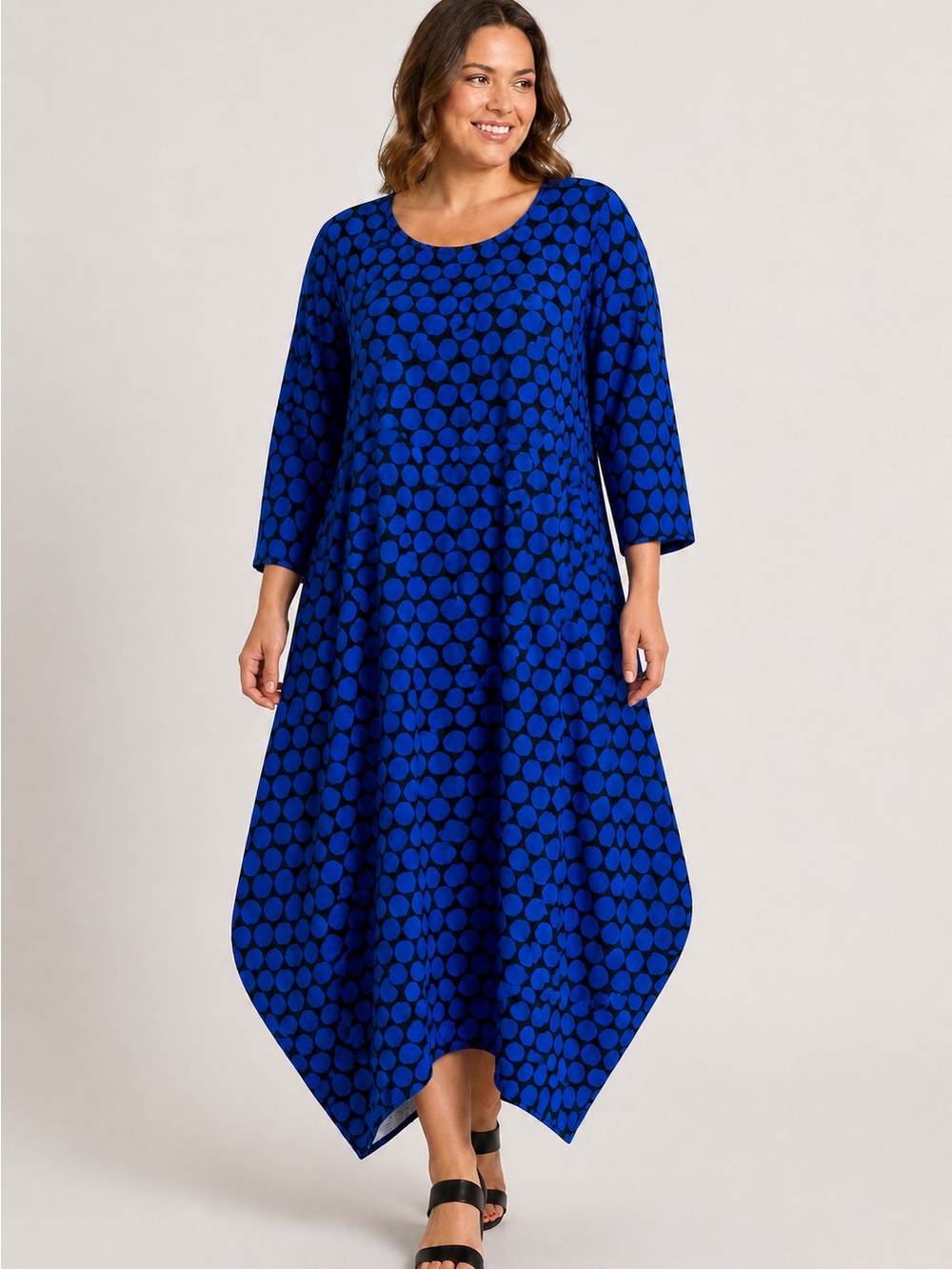 Zadie B’S Blue Polka Dot Bubble Hem Lagenlook Dress 2X Modest Comfy Casual
